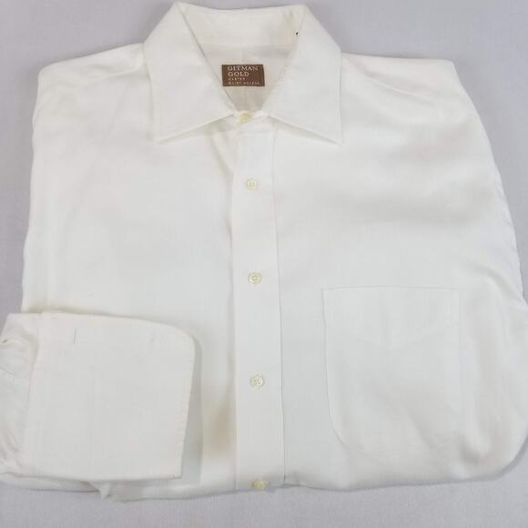 Gitman Gold Shirt Mens 16.5 34 White Herringbone French Cuff Long Sleeve USA - Picture 1 of 10